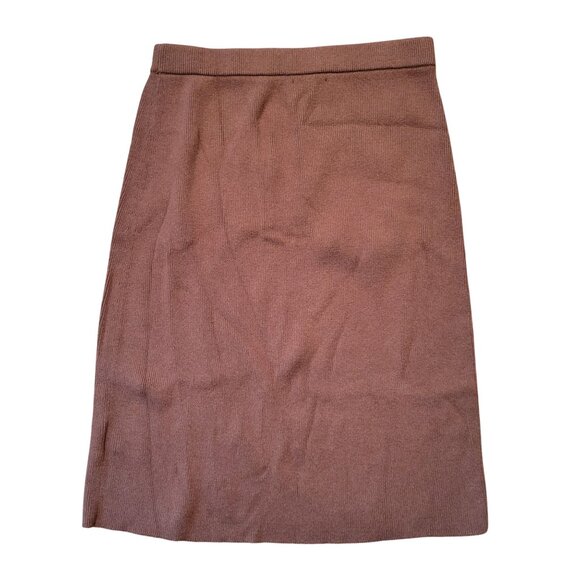 Tommy Hilfiger Brown Knit Skirt Buttons Striped Trim L Front Slit - Picture 8 of 8